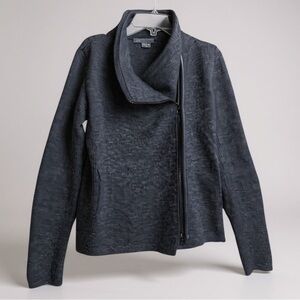 VINCE Wool Leather Moto Sweater Jacket Knit Asymmetrical Zip Funnel Minimalist